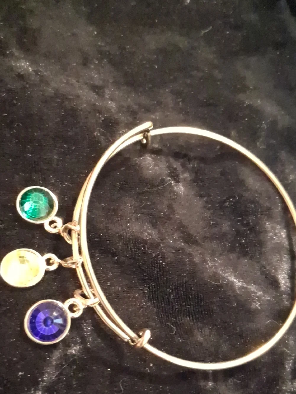 Warner Bro. Gold-Tone Charm Bangle Bracelet with Green, Yellow and Purple Charms